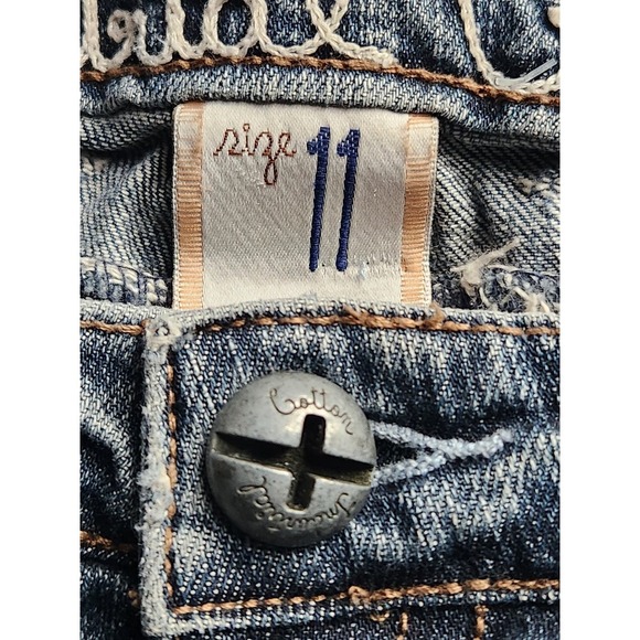 Industrial Cotton VTG Y2K Distressed Frayed Hemline Midi Denim Skirt Jrs Size 11 - Picture 7 of 12